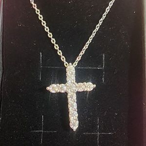 Authenticated 1.1 CTW diamond Moissanite Holy Cross necklace 18K white g…